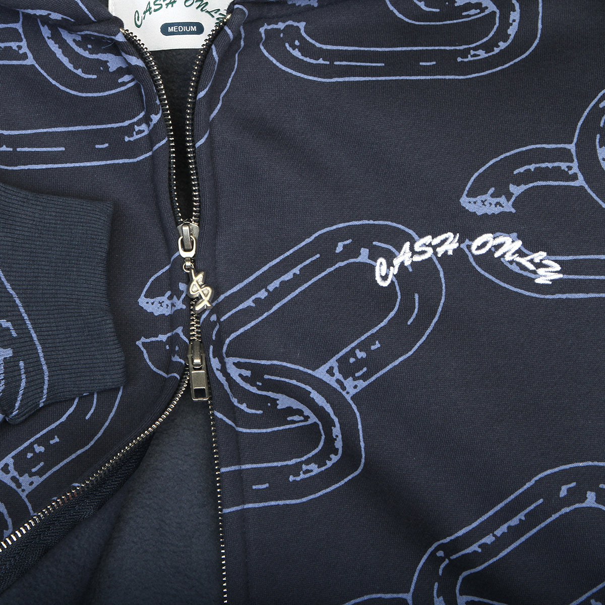 Cash Only - Chain Zip-Thru Hoodie
Color : Navy