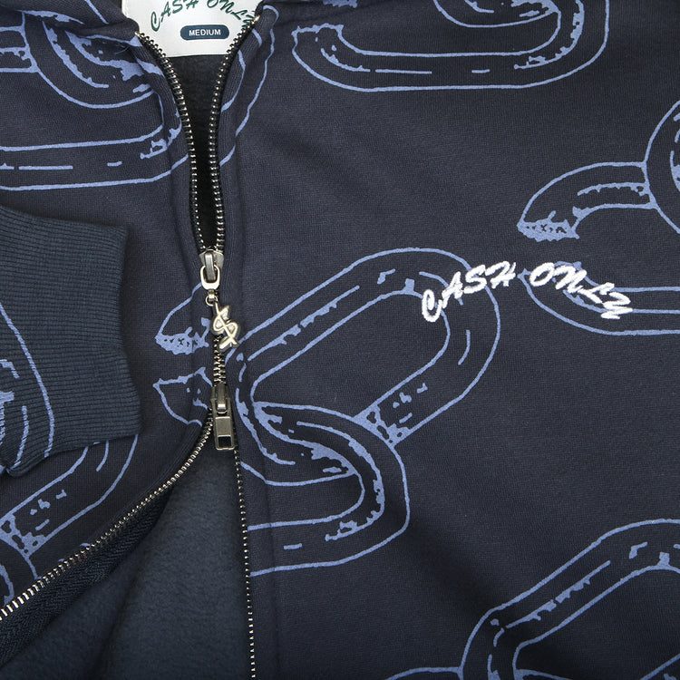 Cash Only - Chain Zip-Thru Hoodie
Color : Navy