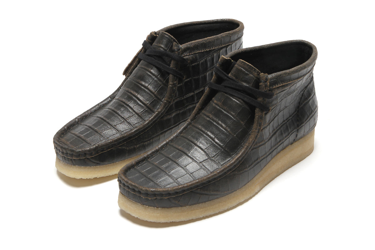 Clarks Wallabee Harajuku Croc Distress Leather Boot Black 8