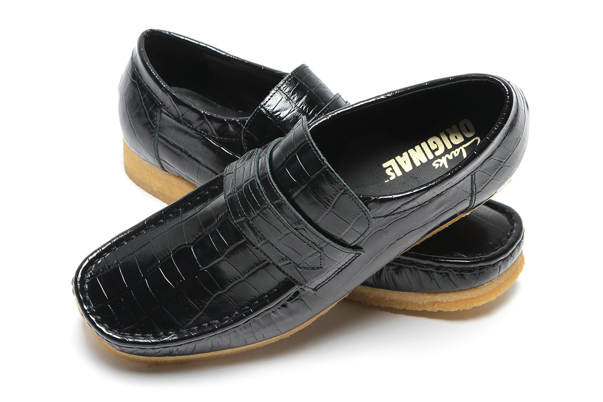 Wallabee Loafer Black Crocodile Premier