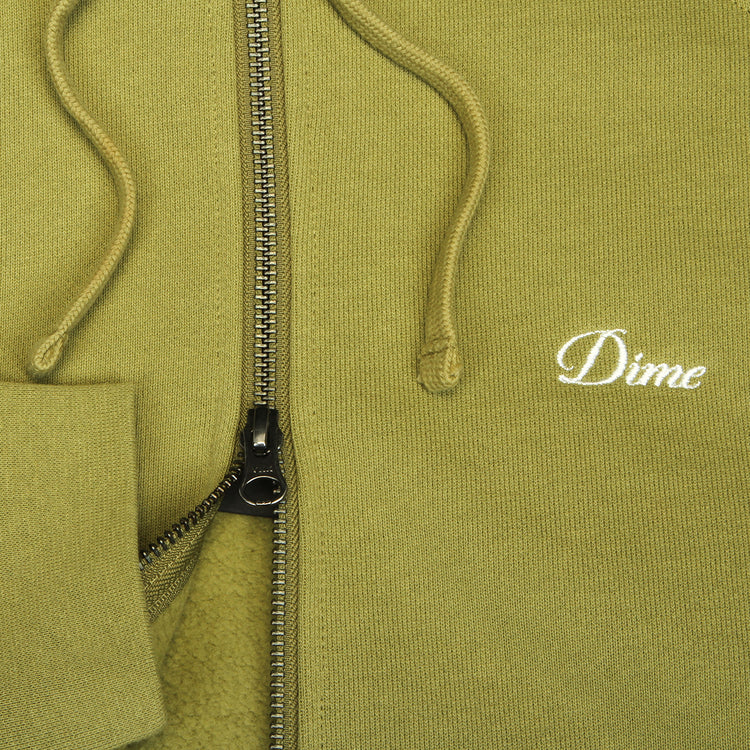 Dime - Cursive Small Logo Zip Hoodie
Color : Gold Olive