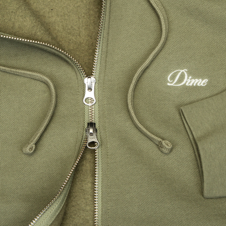 Dime - Cursive Zip Hoodie
Color : Army Green