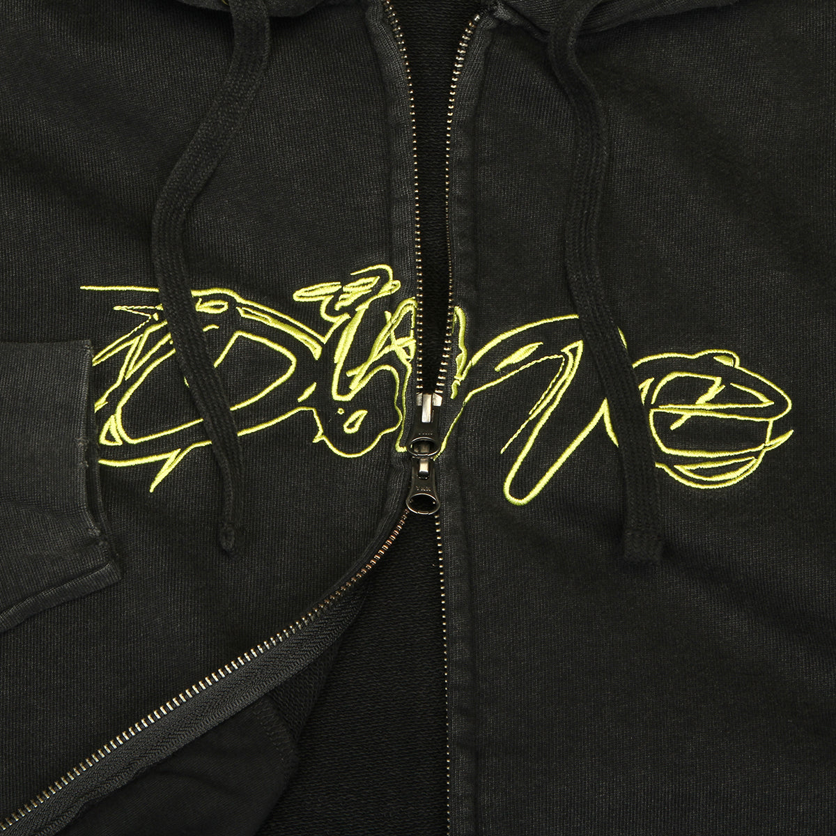 Dime - Distressed Terry Zip Hoodie
Color : Acid Black