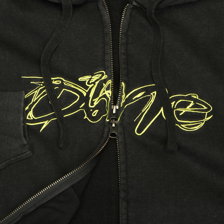 Dime - Distressed Terry Zip Hoodie
Color : Acid Black