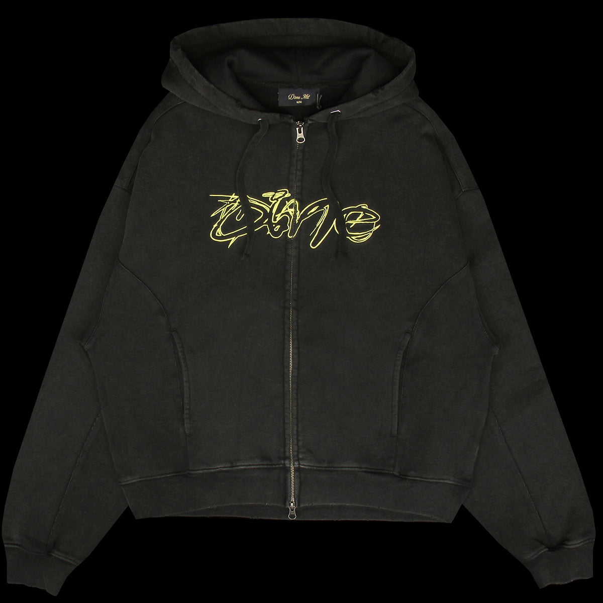 Dime - Distressed Terry Zip Hoodie
Color : Acid Black