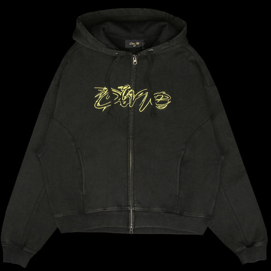 Dime - Distressed Terry Zip Hoodie
Color : Acid Black
