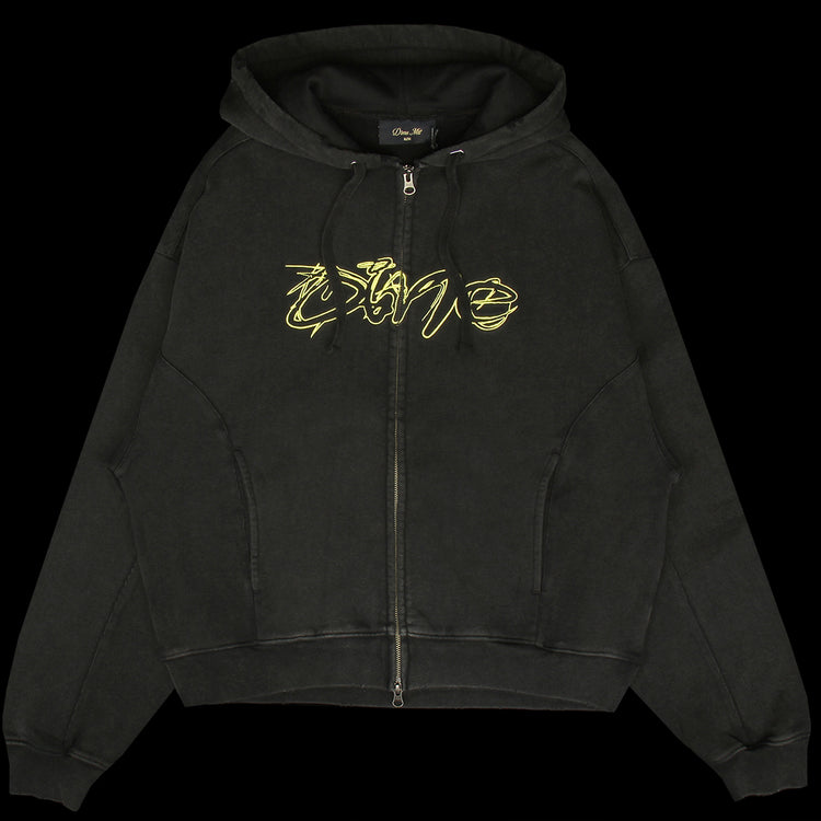 Dime - Distressed Terry Zip Hoodie
Color : Acid Black