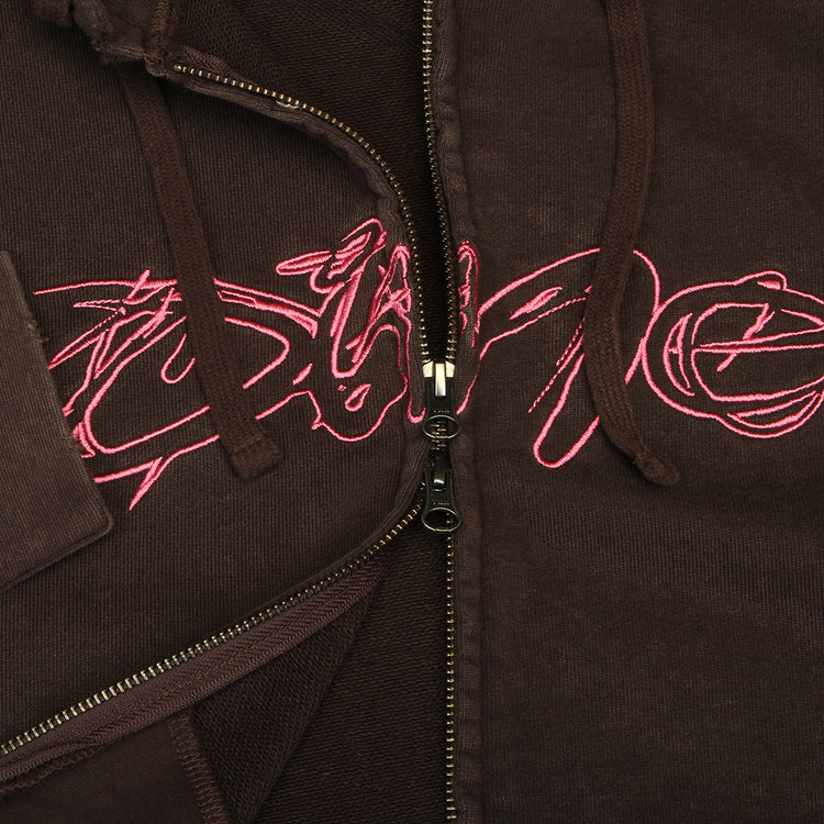 Dime - Distressed Terry Zip Hoodie
Color : Acid Brown