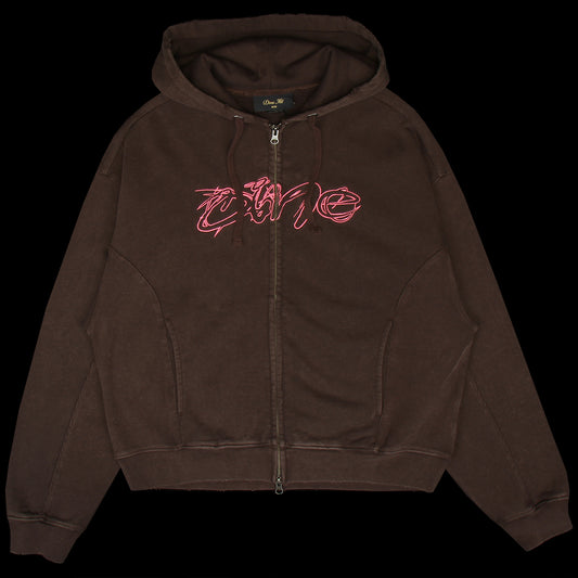 Dime - Distressed Terry Zip Hoodie
Color : Acid Brown