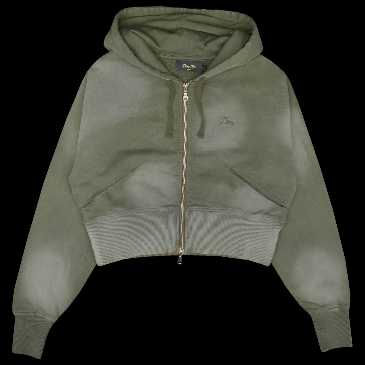 Dime - Women's Cropped Zip Hoodie
Color : Green Washed