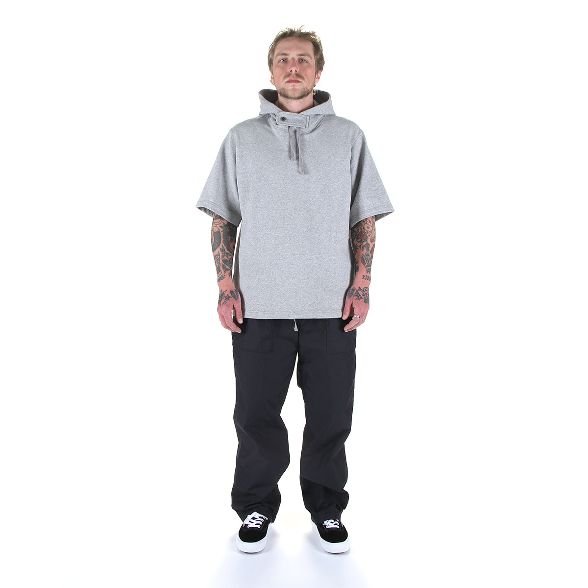 Engineered Garments - Short Sleeve Hoodie
Style # 26S1B007
Color : Heather Grey