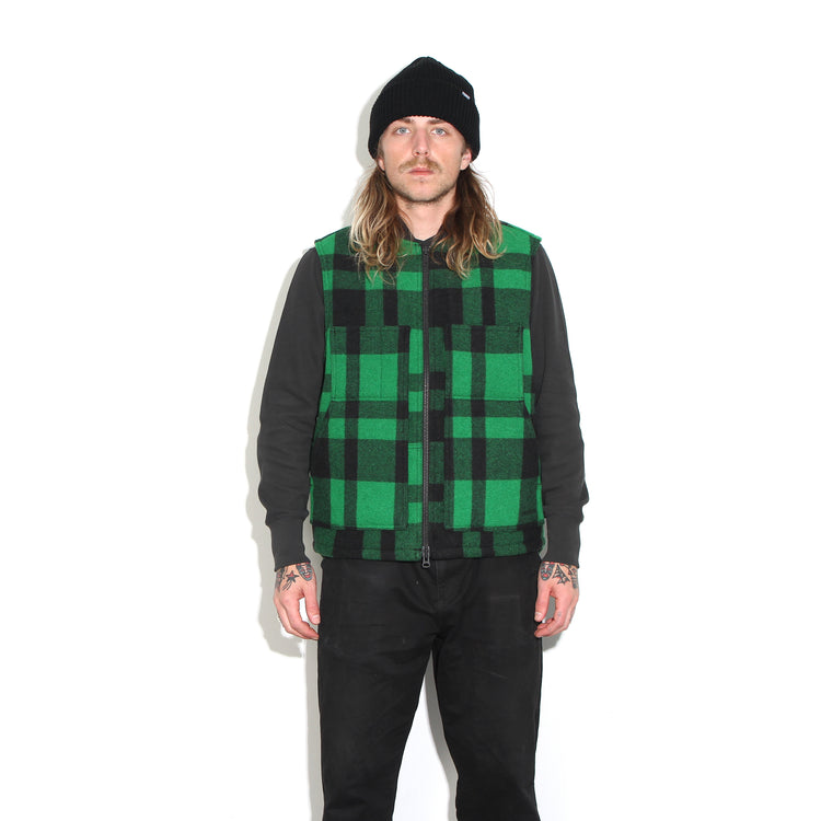 Filson | Lined Mackinaw Wool Work Vest Acid Green / Black Heritage Plaid