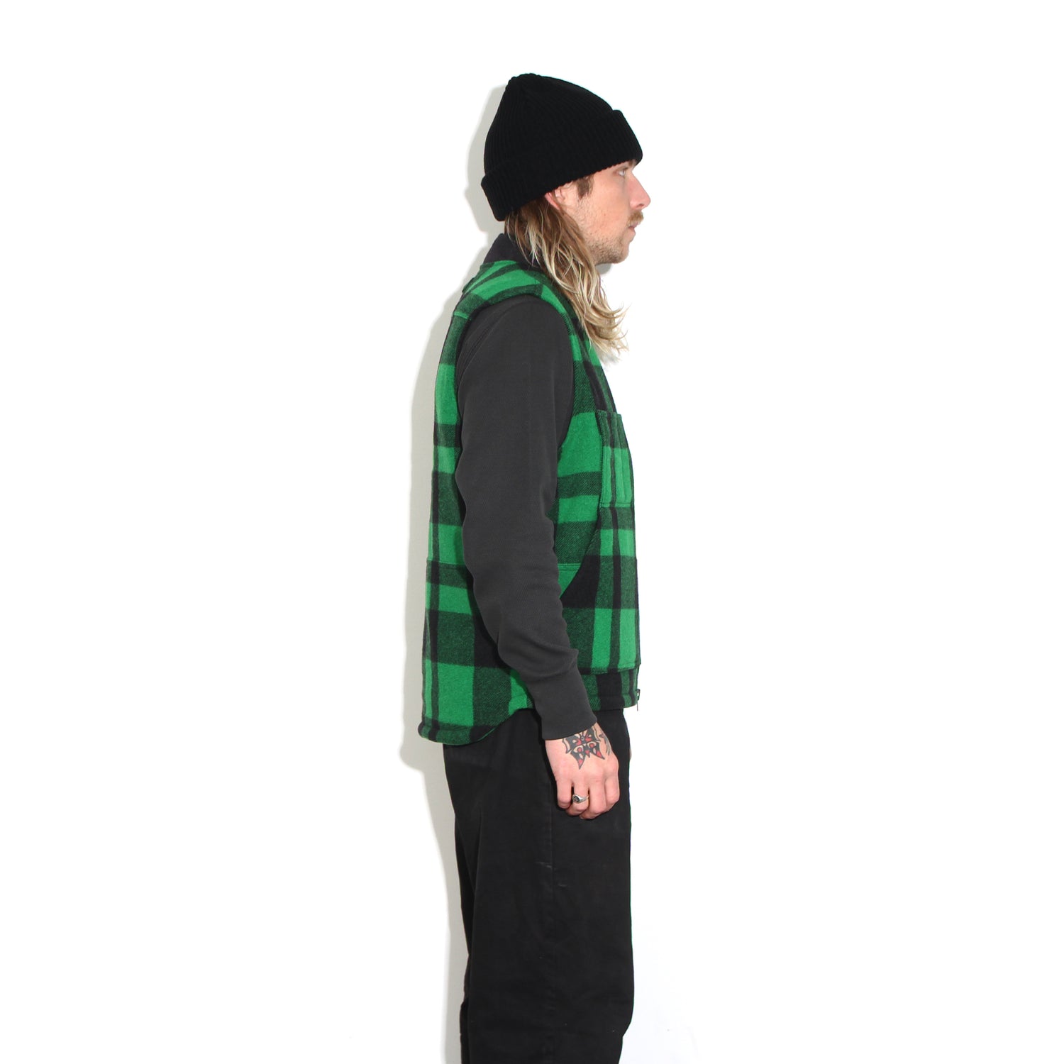 Filson | Lined Mackinaw Wool Work Vest Acid Green / Black Heritage Plaid