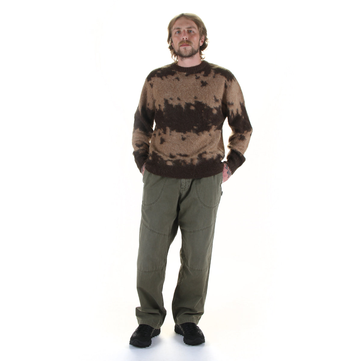 Gramicci - Mohair Splatter Sweater
Style # G6FM-J037
Color : Taupe Splatter

Gramicci - Hemp Canvas Double Knee Pant
Style # G6FM-P023
Color : Burnt Olive Pigment