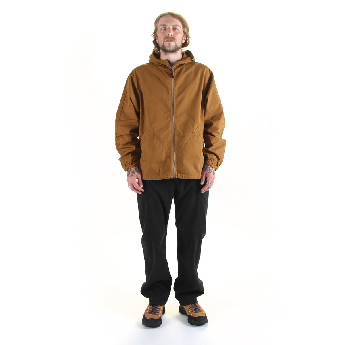 Gramicci - Herringbone Hooded Jacket
Style # G6FM-J027
Color : Umber