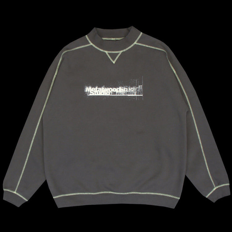 Metalwood - Contrast Stitch Mock Neck Sweatshirt
Color : Grey