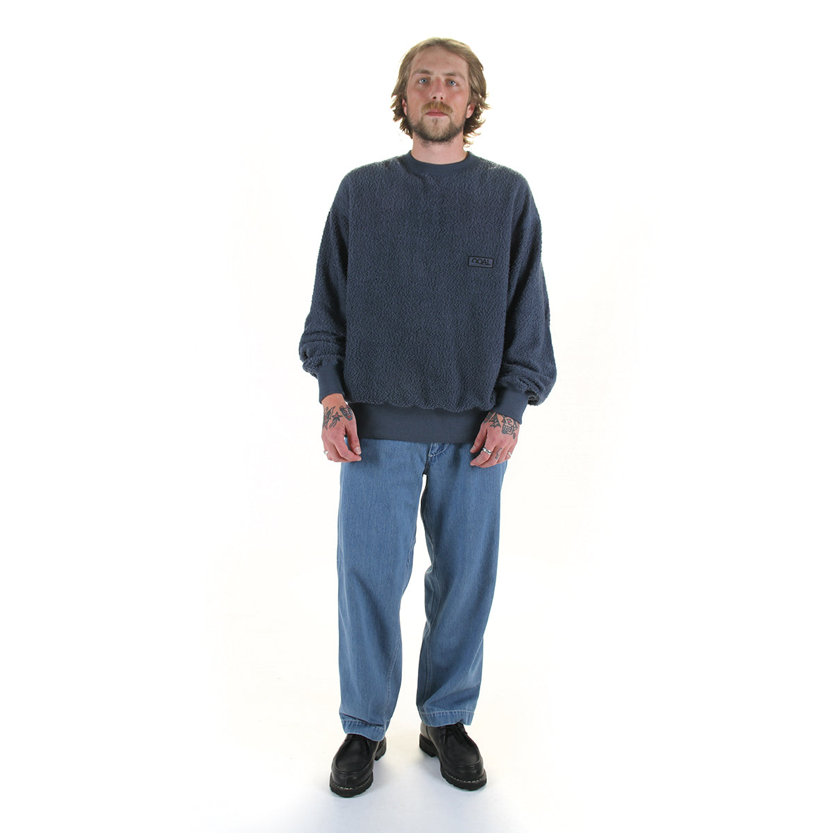 Nanamica - Wide Denim Pants
Style # S25SC086U
Color : Light Indigo

Nanamica - OOAL Crewneck Sweatshirt
Style # S26FH015U
Color : Grayish Navy