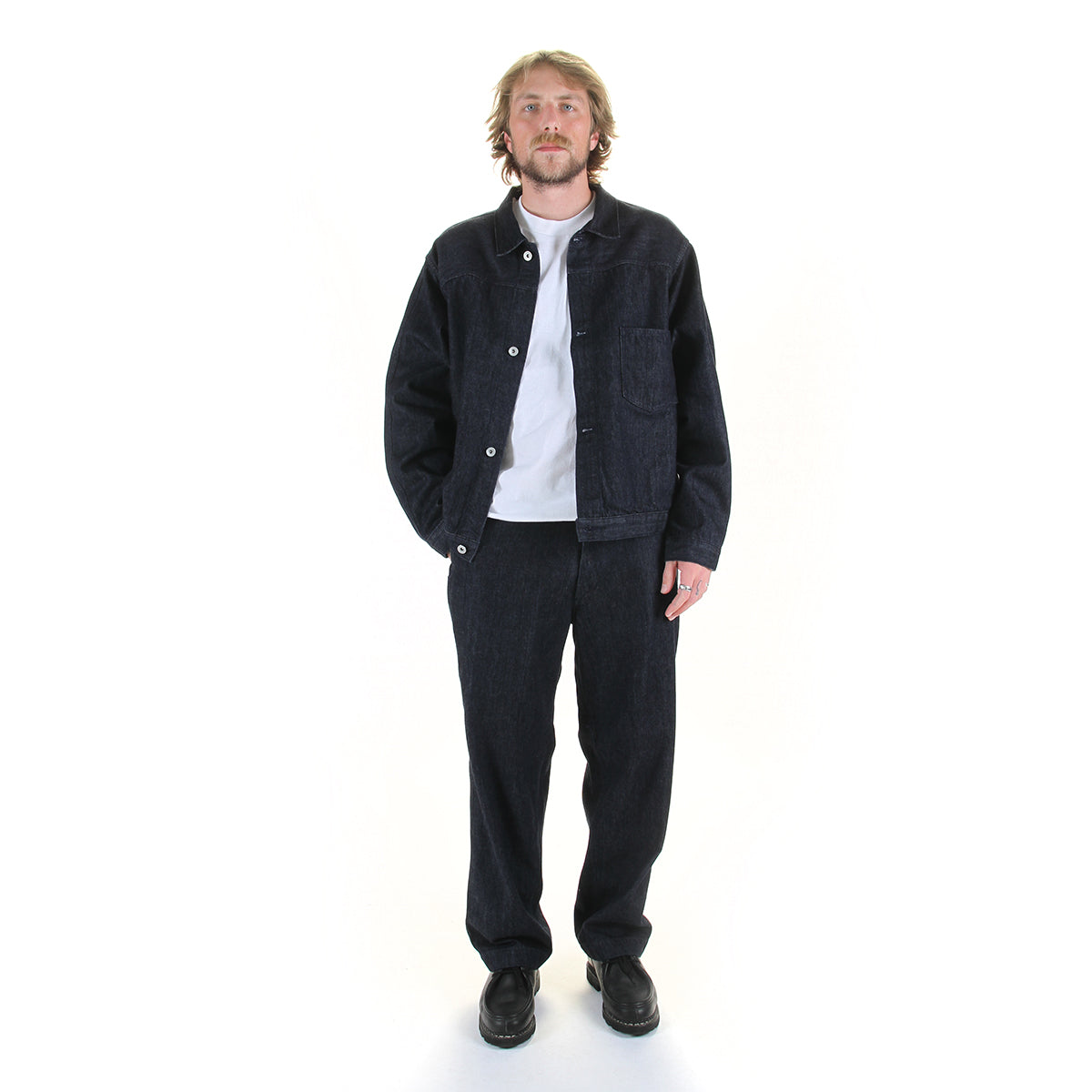 Nanamica - Wide Denim Pants
Style # S25SC085U
Color : Indigo

Nanamica - Short Denim Jacket
Style # S25SA081U
Color : Indigo