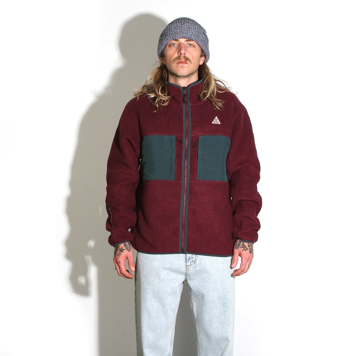 Nike ACG | Arctic Wolf Full-Zip Fleece Style # FN0372-681 Color : Night Maroon / Deep Jungle / White