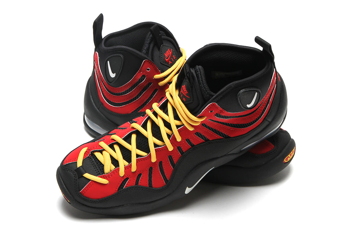 Nike - Air Bakin High SP
Style # IQ5365-600
Color : Varsity Red / White / Varsity Maize / Black