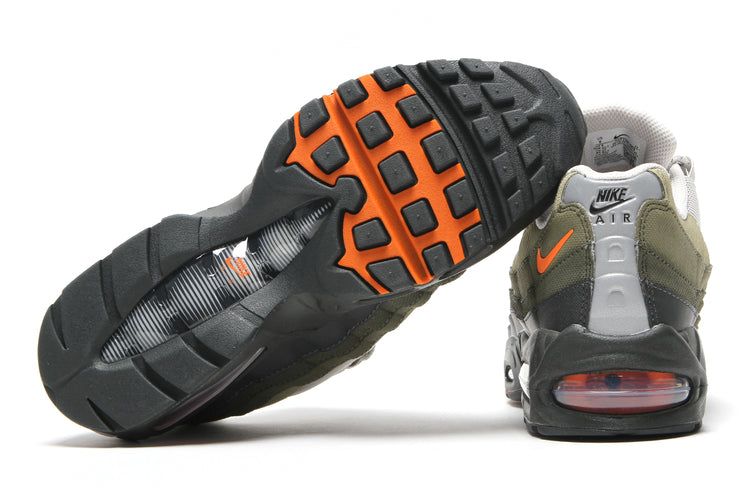 Nike - Air Max 95 Big Bubble
Style # IQ7128-003
Color : Light Bone / Safety Orange / Anthracite
