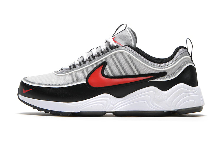Nike - Air Zoom Spiridon
Style # II1161-095
Color : Metallic Silver / Sport Red / Black / White