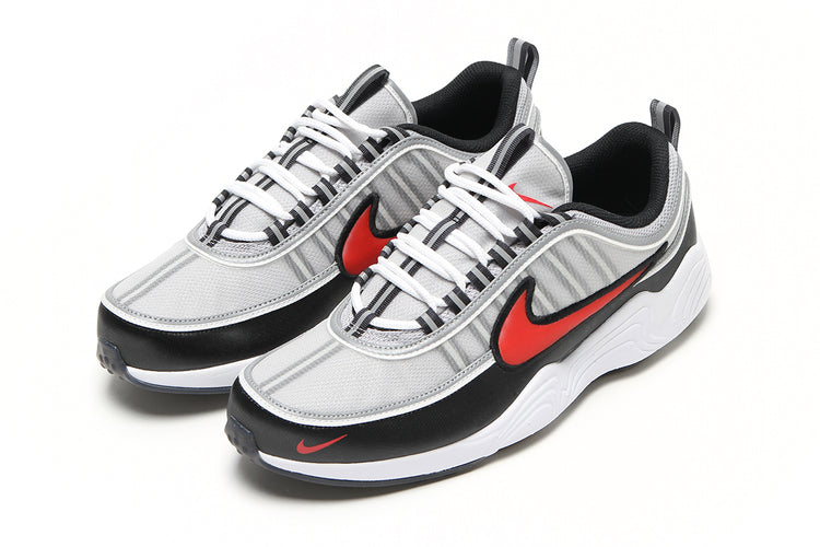 Nike - Air Zoom Spiridon
Style # II1161-095
Color : Metallic Silver / Sport Red / Black / White