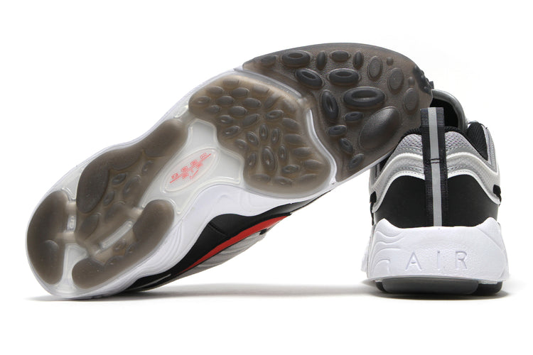 Nike - Air Zoom Spiridon
Style # II1161-095
Color : Metallic Silver / Sport Red / Black / White