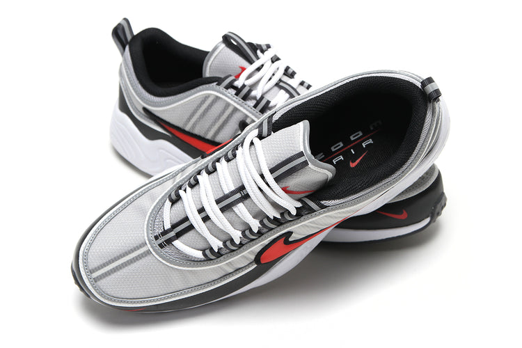 Nike - Air Zoom Spiridon
Style # II1161-095
Color : Metallic Silver / Sport Red / Black / White