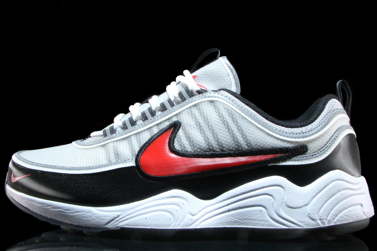Nike - Air Zoom Spiridon
Style # II1161-095
Color : Metallic Silver / Sport Red / Black / White