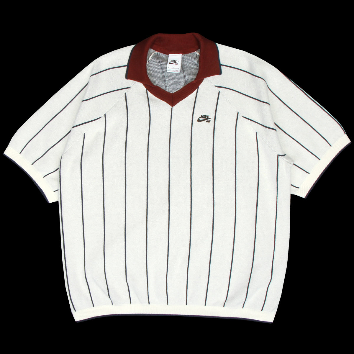 Nike SB - Striped S/S Polo Sweater
Style # HQ9018-133
Color : Sail / Midnight Navy / Dark Team Red