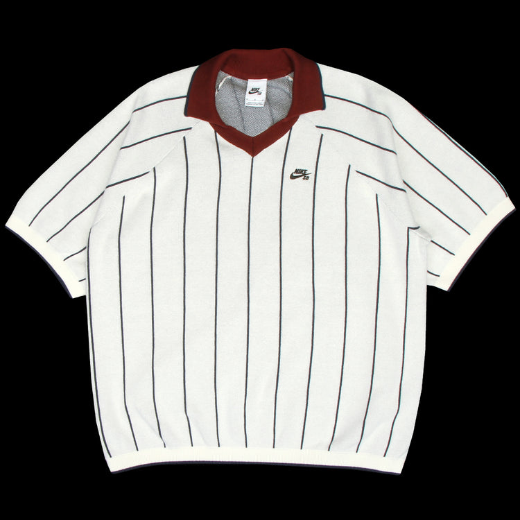 Nike SB - Striped S/S Polo Sweater
Style # HQ9018-133
Color : Sail / Midnight Navy / Dark Team Red