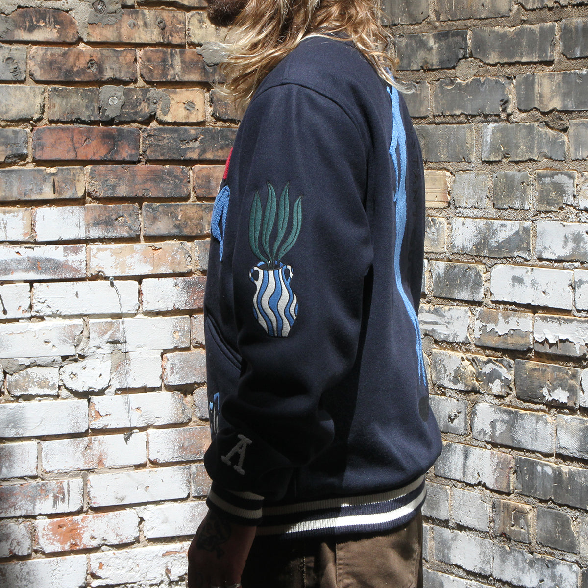 Parra Run Sit & Bike Varsity Jacket Navy Blue