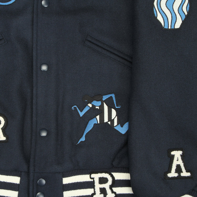 Parra Run Sit & Bike Varsity Jacket Navy Blue