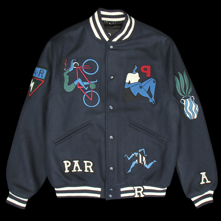 By Parra Run Sit & Bike Varsity Jacket in Navy Blue