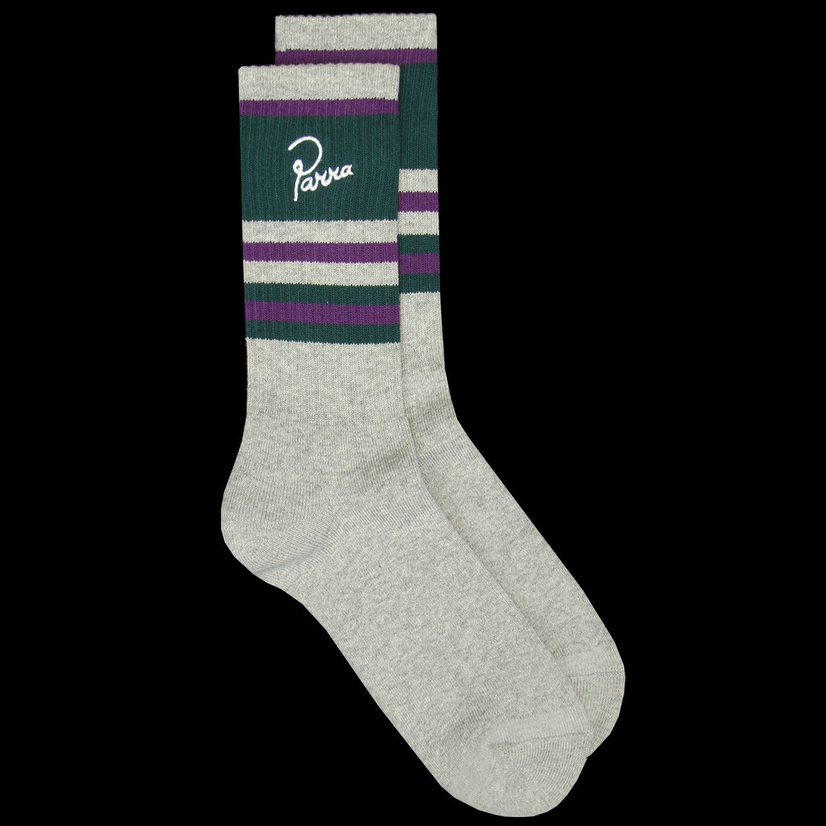 by Parra - Signature Striped Crew Socks
Style # 56283
Color : Grey / Teal / Purple