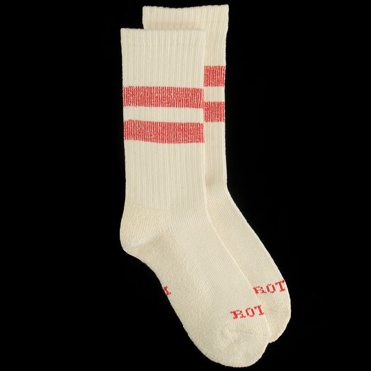Rototo - Pile Stripe Marl Sock
Style # R1589
Color : Ivory / Red