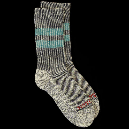 Rototo - Pile Stripe Marl Sock
Style # R1589
Color : Navy / Sea