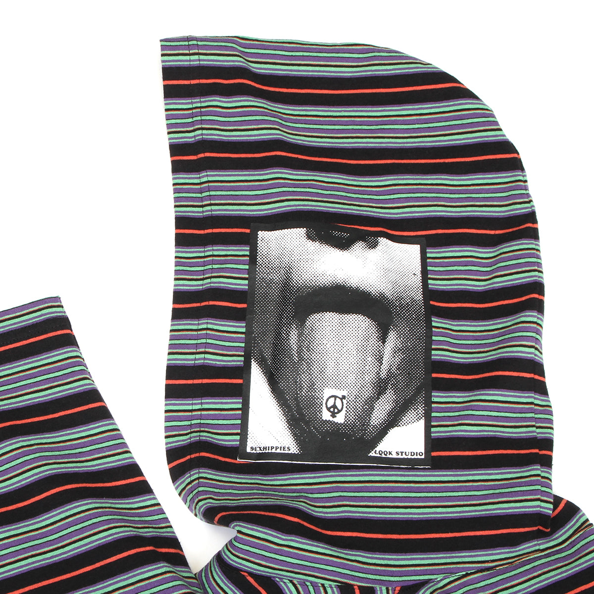 Sex Hippies x Look - Multi Border Hooded T-Shirt
Color : Multi (Black / Orange / Purple / Green)