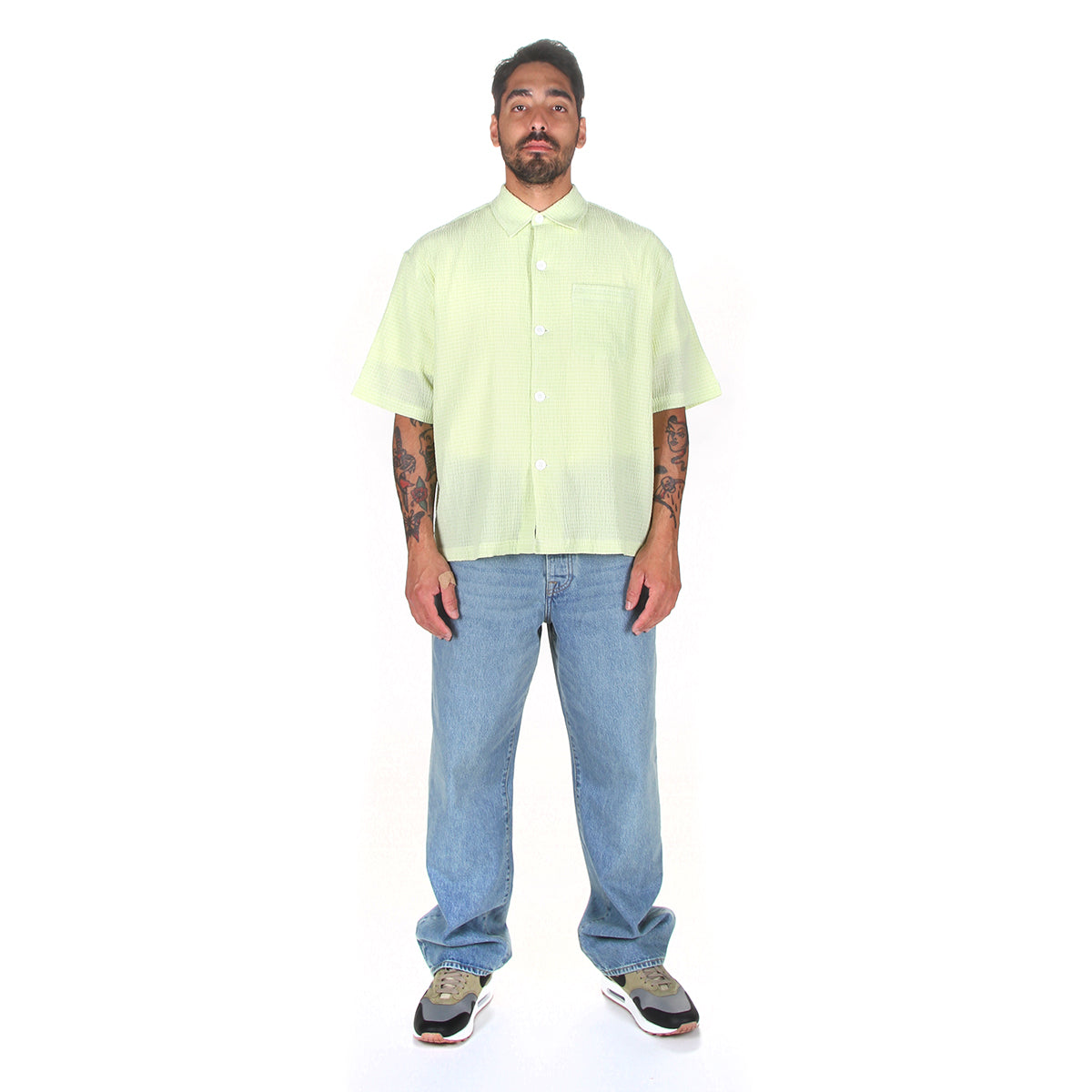 Stussy | Flat Bottom Crinkled Shirt Style # 1110324 Color : Lime