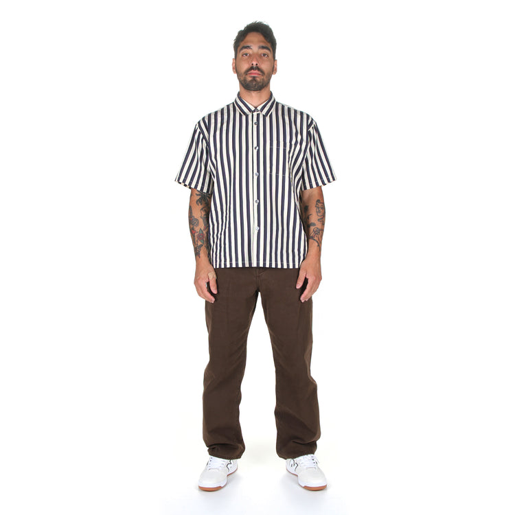 Stussy | Flat Bottom Striped Shirt Style # 1110325 Color : Navy