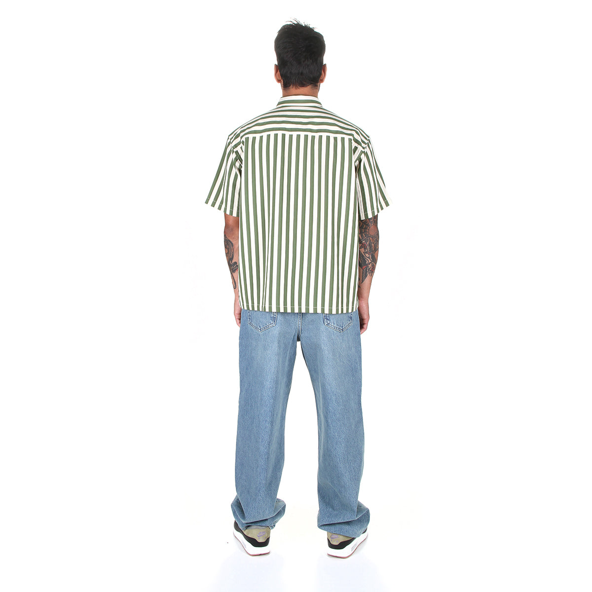 Stussy | Flat Bottom Striped Shirt Style # 1110325 Color : Green