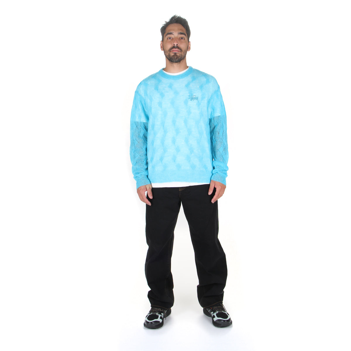 Stussy | Loose Knit Cross Cable Sweater Style # 117241 Color : Cyan