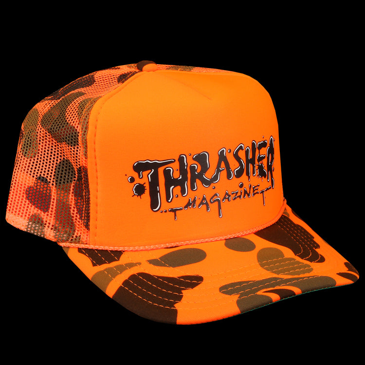 Thrasher - Wet Paint Trucker Hat
Color : Orange Camo