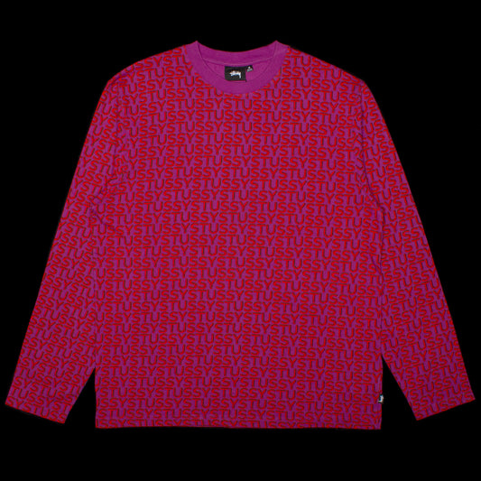 Stussy Letter Stripe L/S Crew : Berry