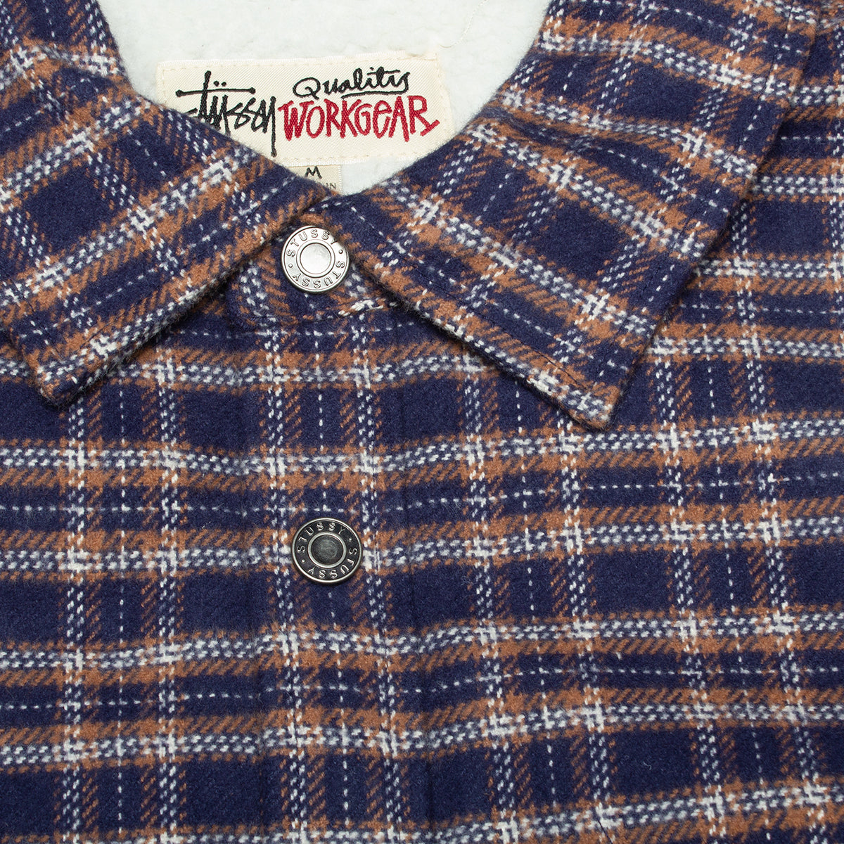 Stussy Sherpa Lined Plaid Shirt : Navy