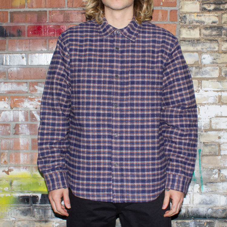 Stussy Sherpa Lined Plaid Shirt : Navy