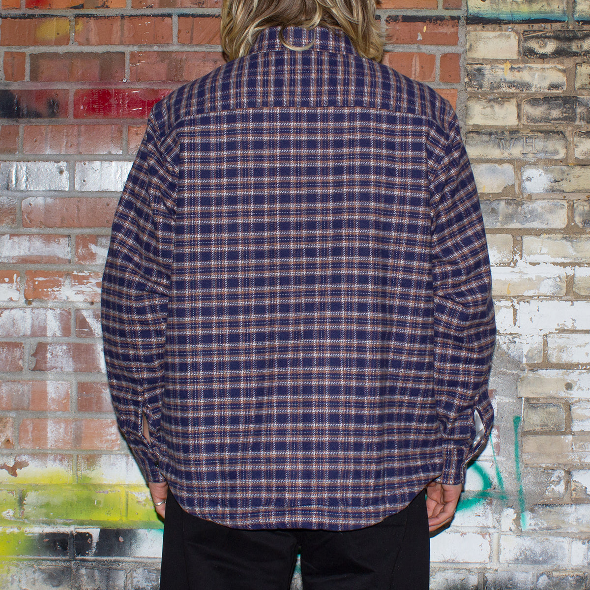 Stussy Sherpa Lined Plaid Shirt : Navy