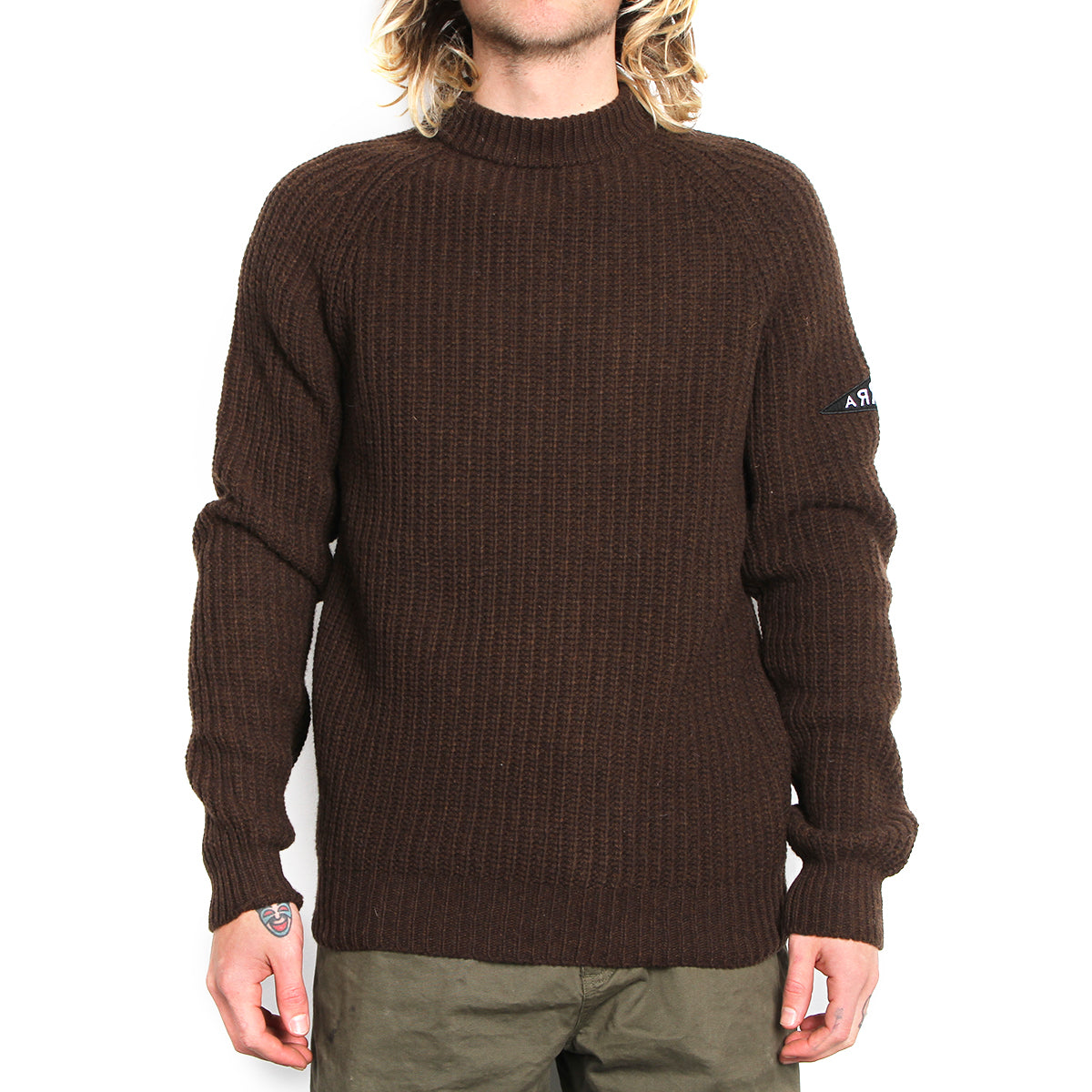 By Parra Mirrored Flag Logo Knitted Pullover : Chocolate