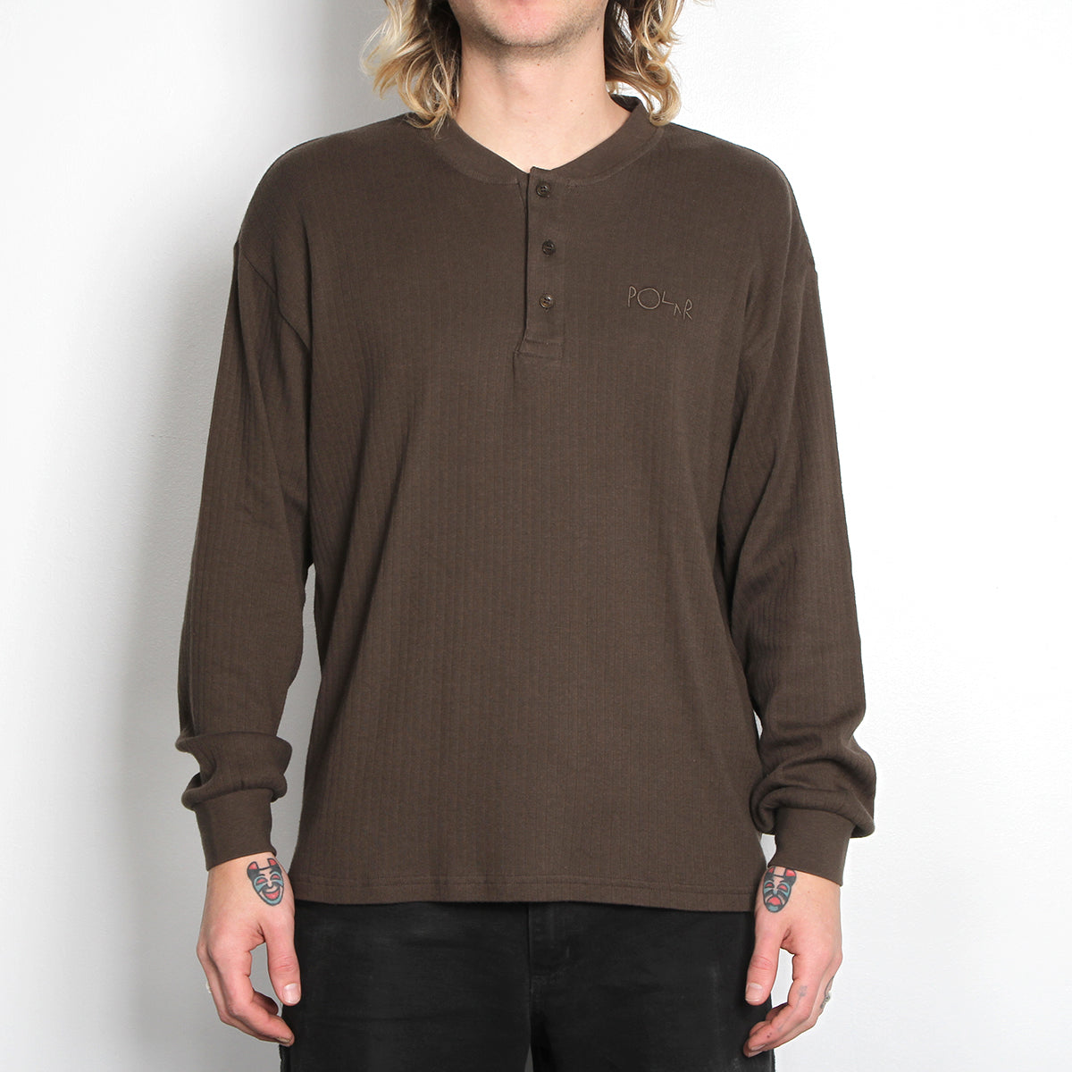 Polar Rib Henley L/S T-Shirt - Brown